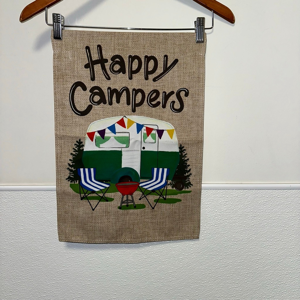 Evergreen Happy Campers Garden Flag One Size Beige Green Home Decor Camping - Picture 2 of 9